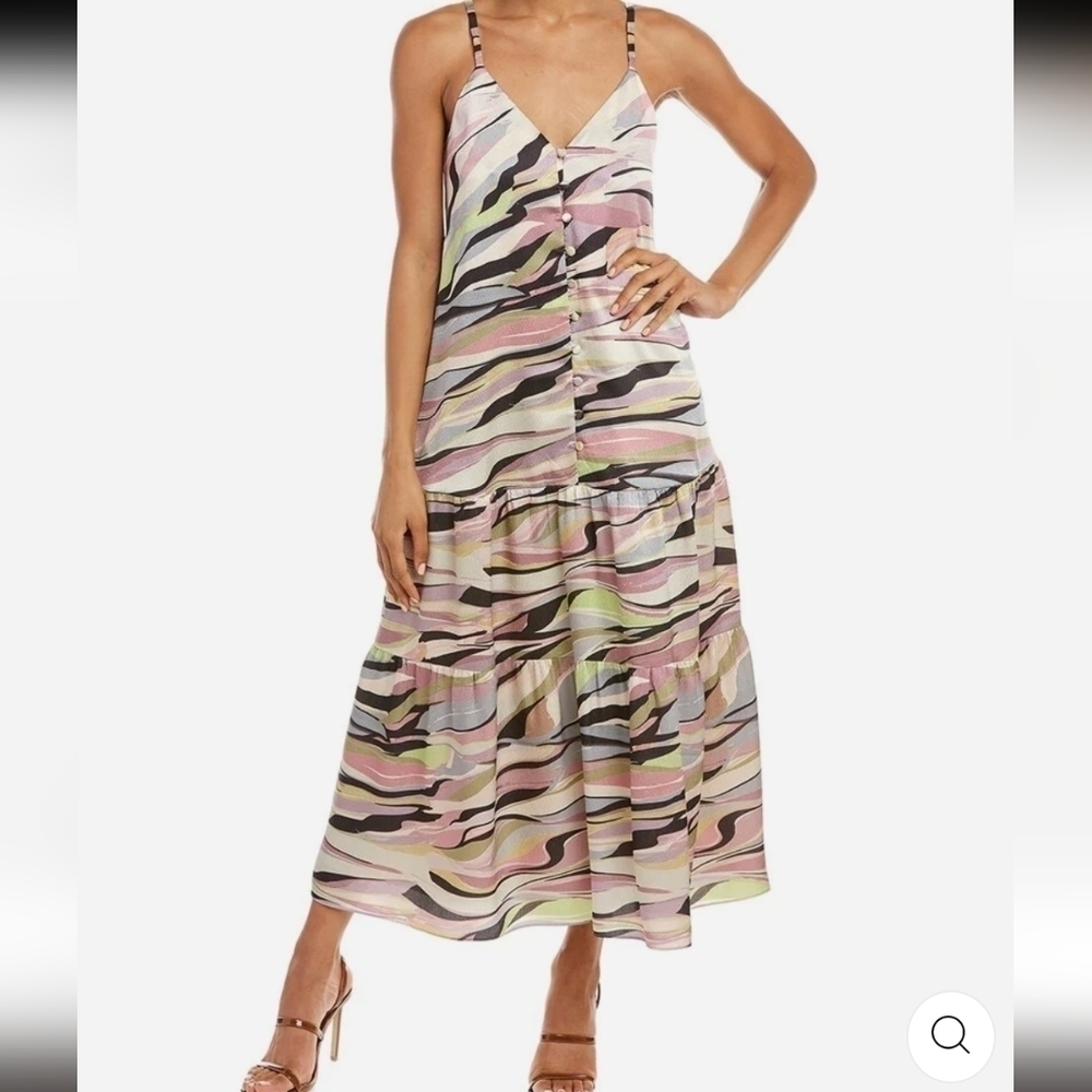 Ted Baker London Abstract Midi Cami Dress Size 0 Pockets Buttons Dusky Pink